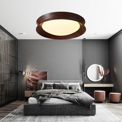 Wood Grain Round Eclectic Metal Ceiling Light