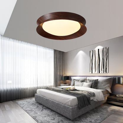 Wood Grain Round Eclectic Metal Ceiling Light