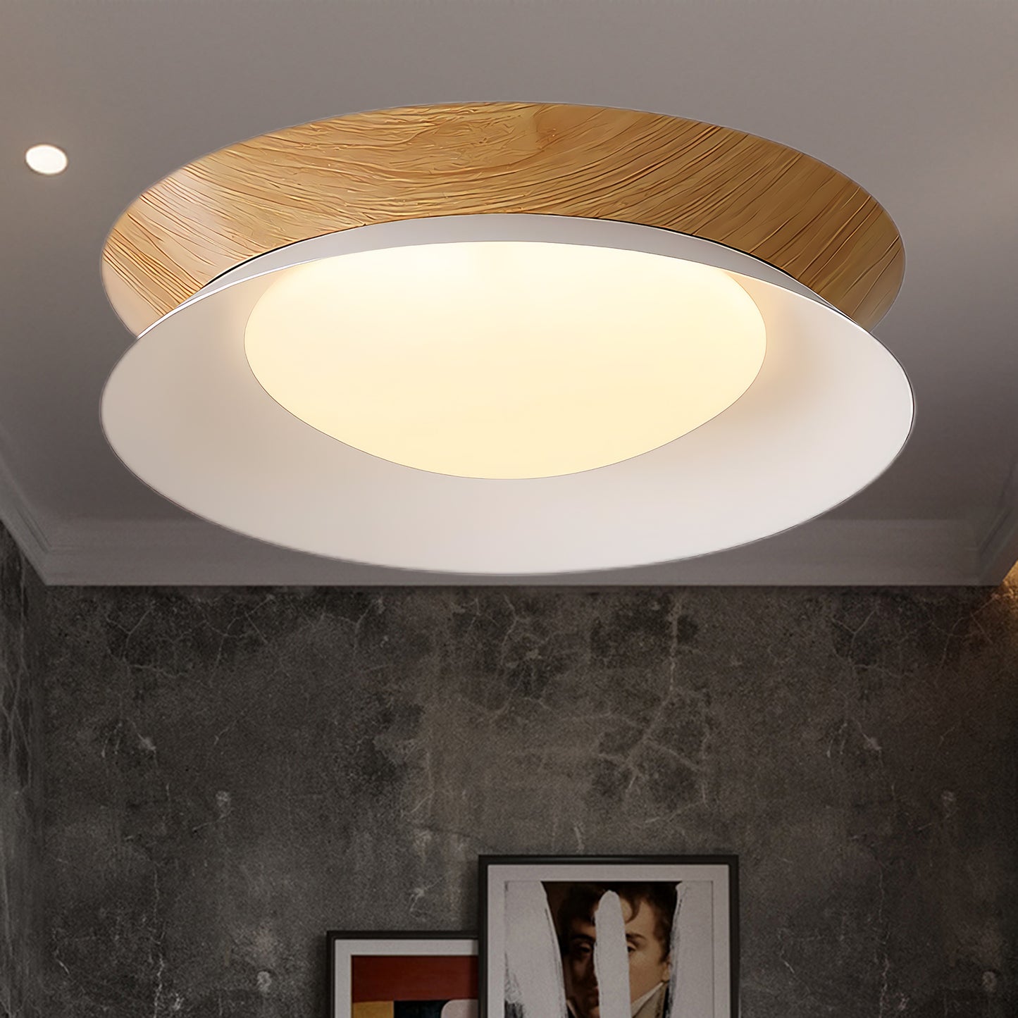 Wood Grain Round Eclectic Metal Ceiling Light