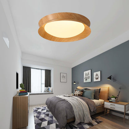 Wood Grain Round Eclectic Metal Ceiling Light