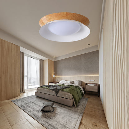 Wood Grain Round Eclectic Metal Ceiling Light