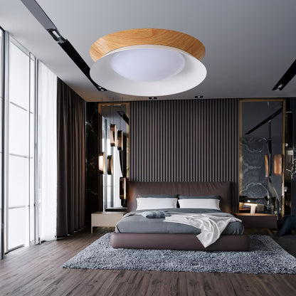 Wood Grain Round Eclectic Metal Ceiling Light