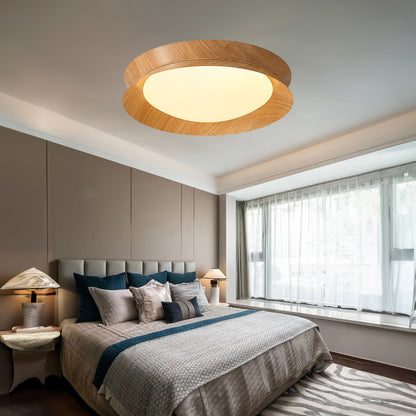 Wood Grain Round Eclectic Metal Ceiling Light