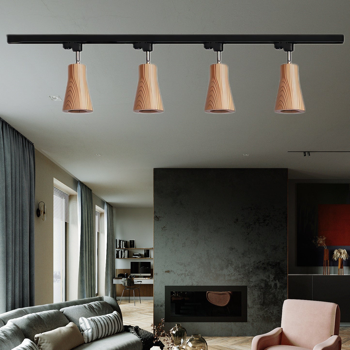 Wood Track Modern Metal Ceiling Lamp