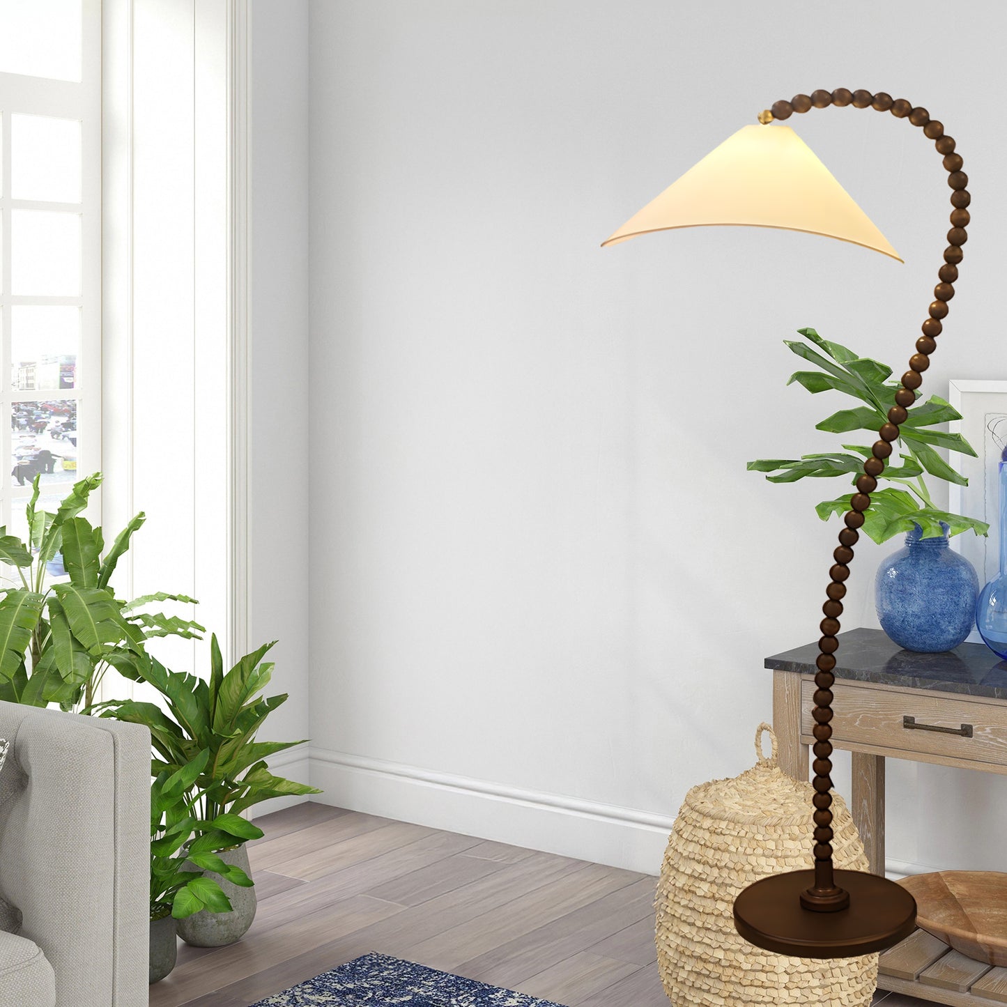 Wooden Bead Eclectic Metal Floor Lamp