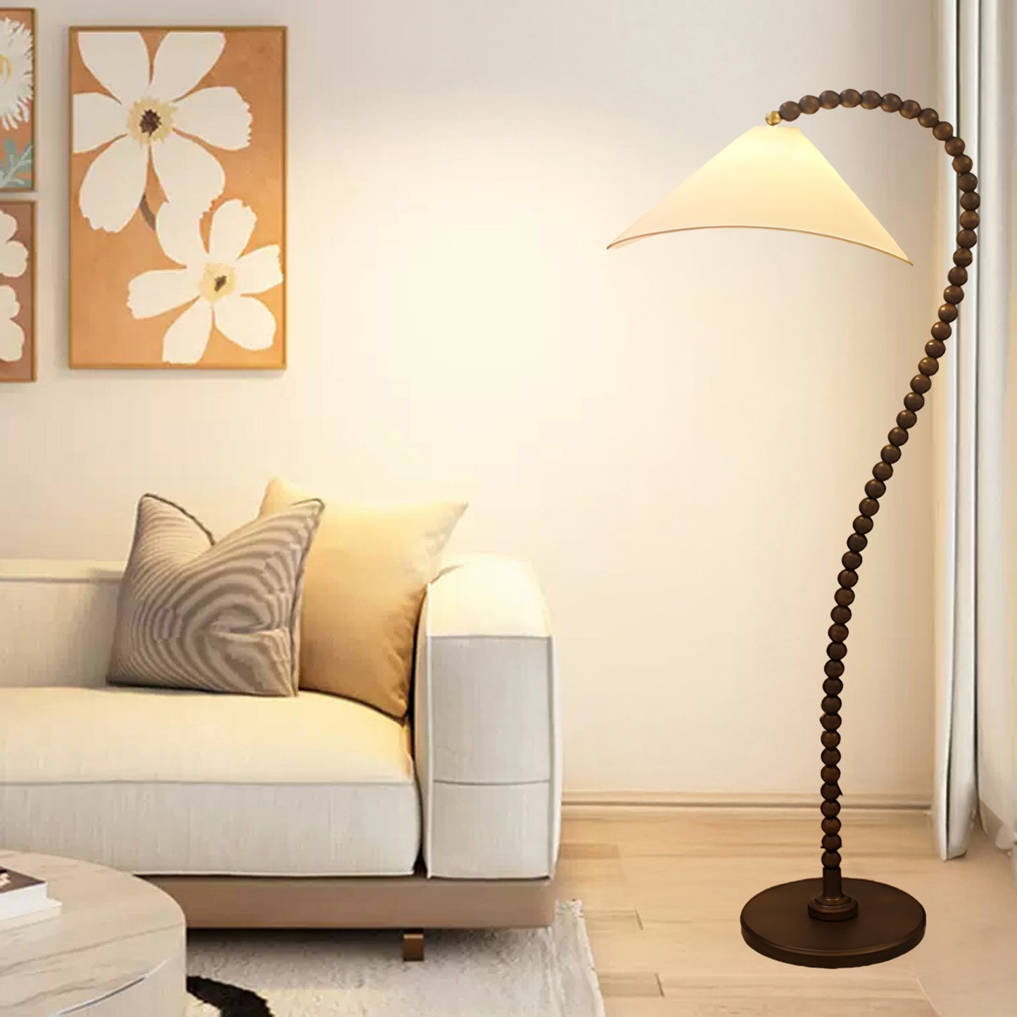 Wooden Bead Eclectic Metal Floor Lamp