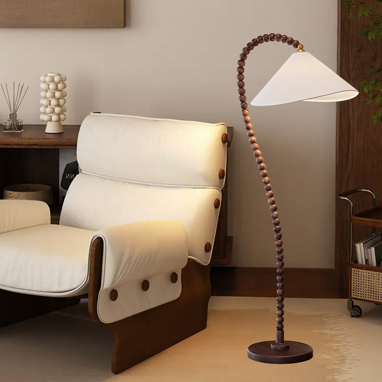 Wooden Bead Eclectic Metal Floor Lamp