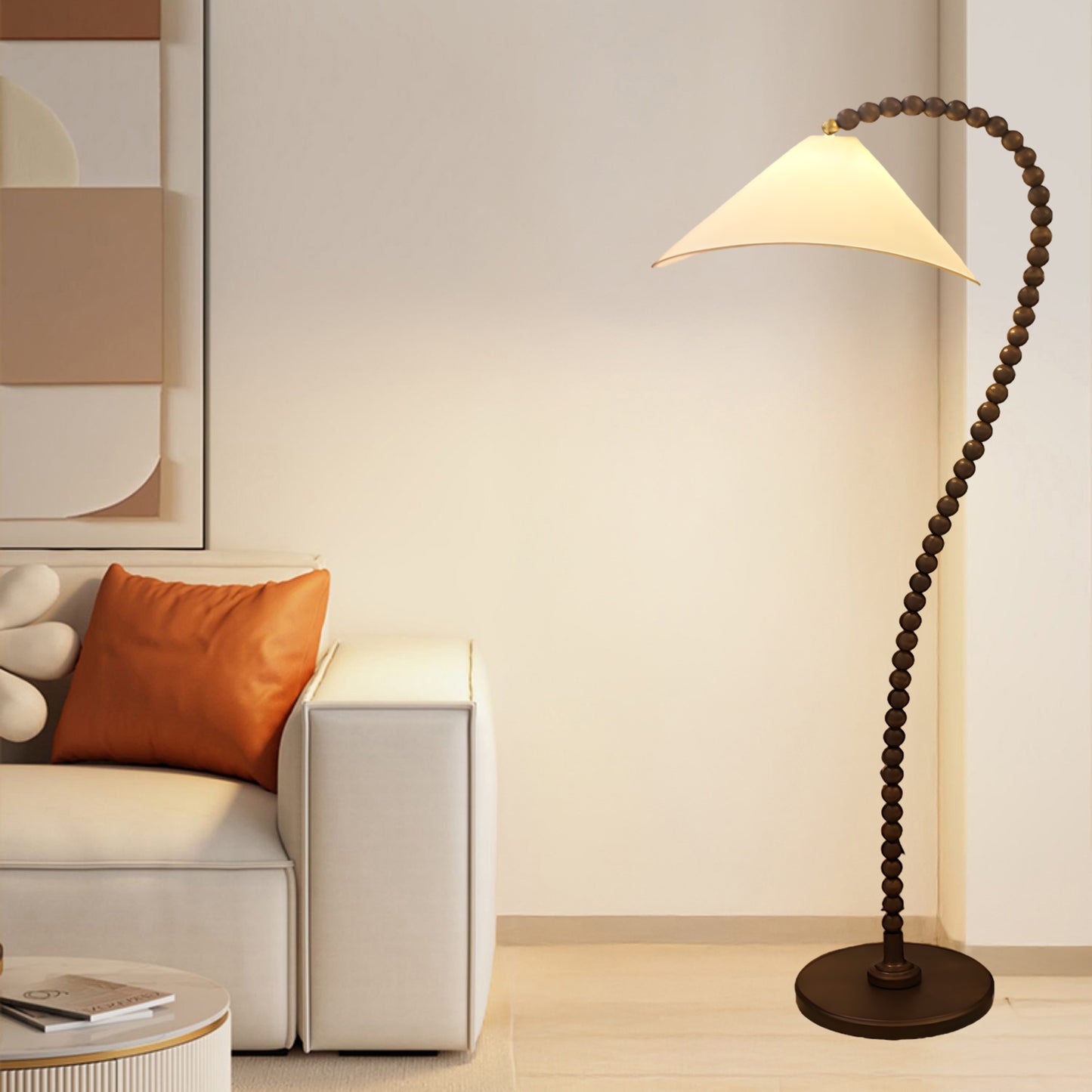 Wooden Bead Eclectic Metal Floor Lamp