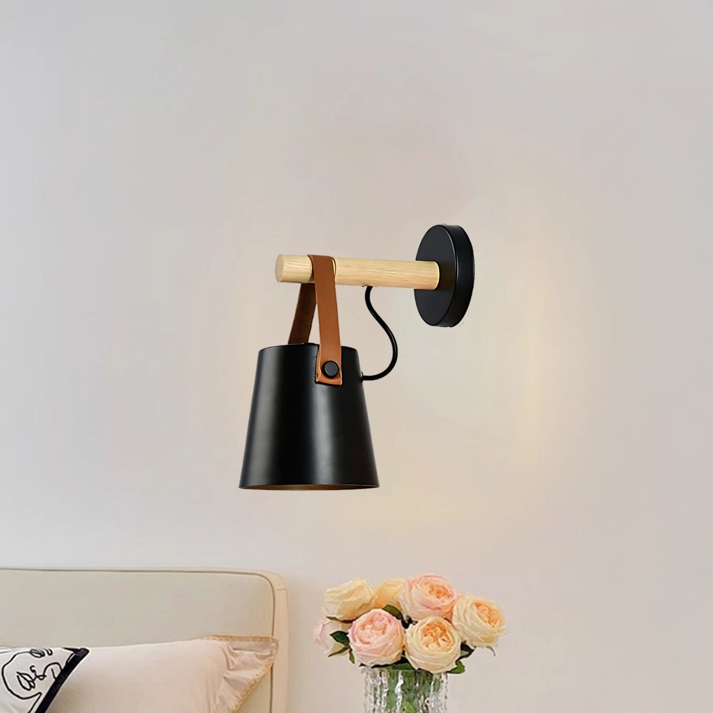 Wooden Conical Scandinavian Metal Wall Light