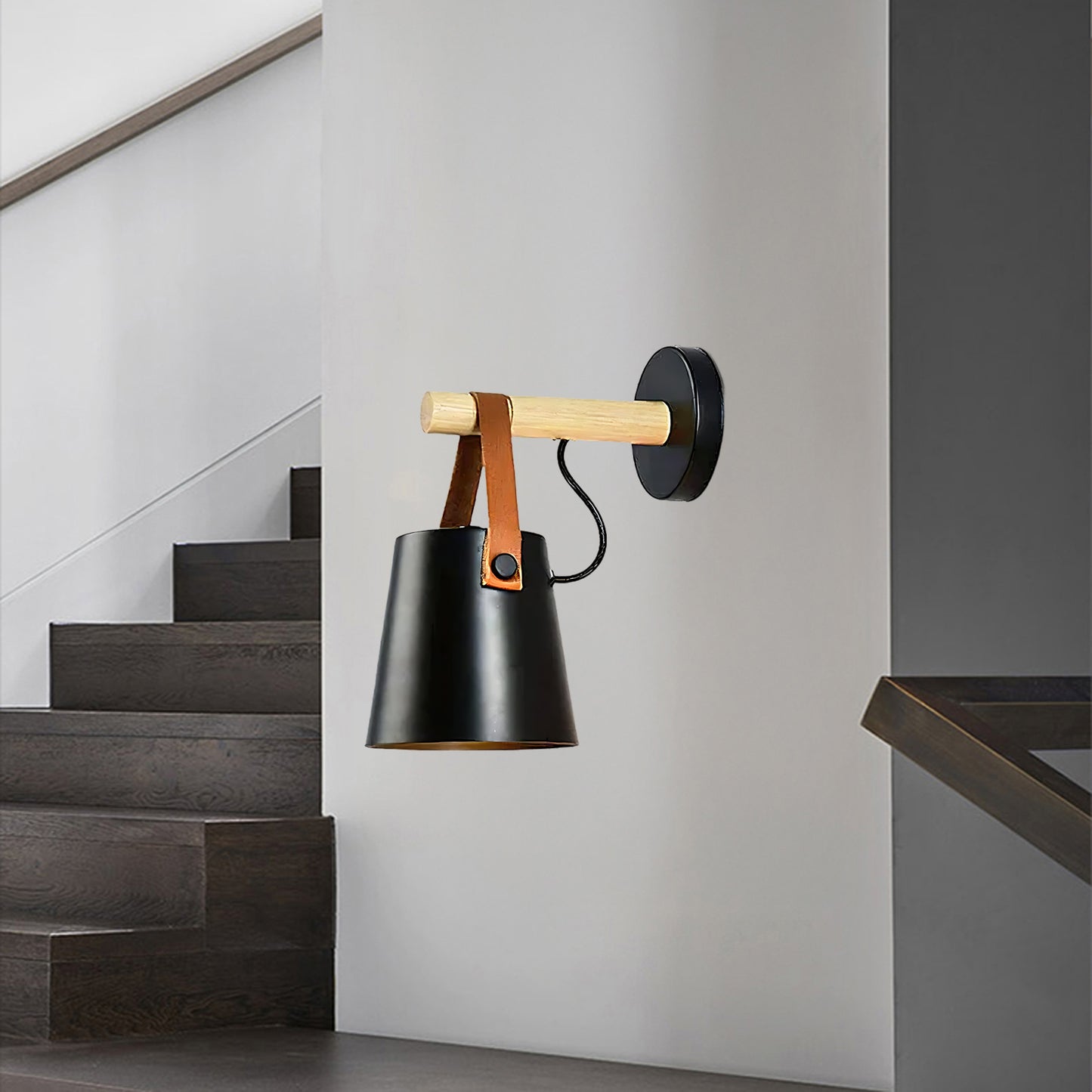 Wooden Conical Scandinavian Metal Wall Light