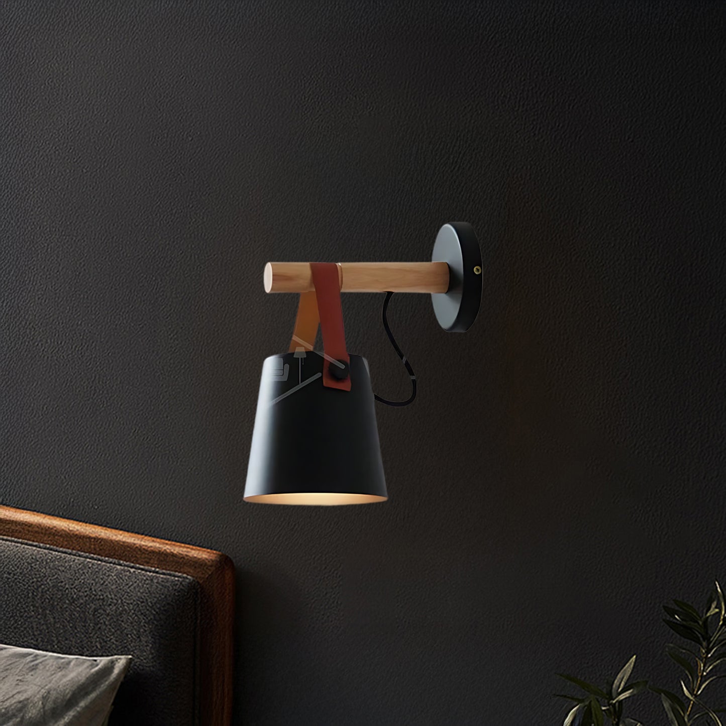 Wooden Conical Scandinavian Metal Wall Light