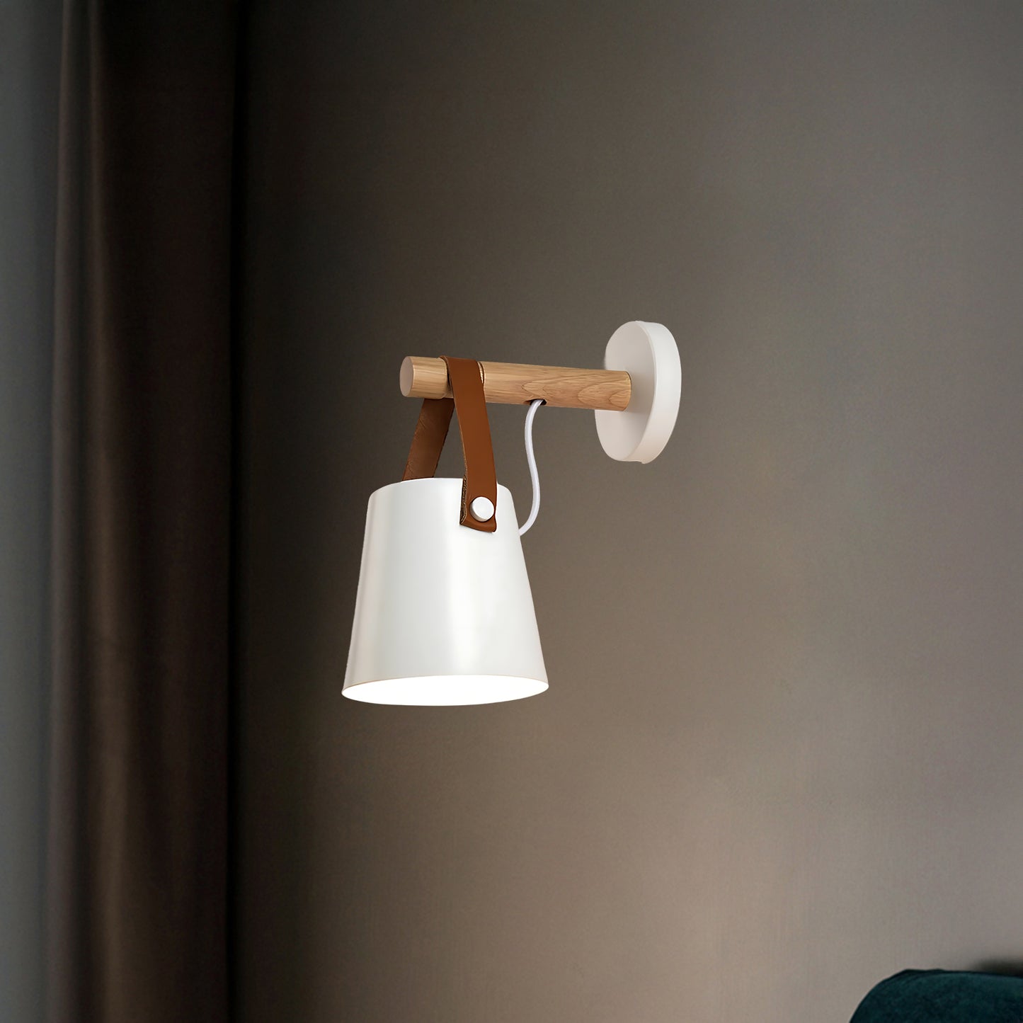 Wooden Conical Scandinavian Metal Wall Light