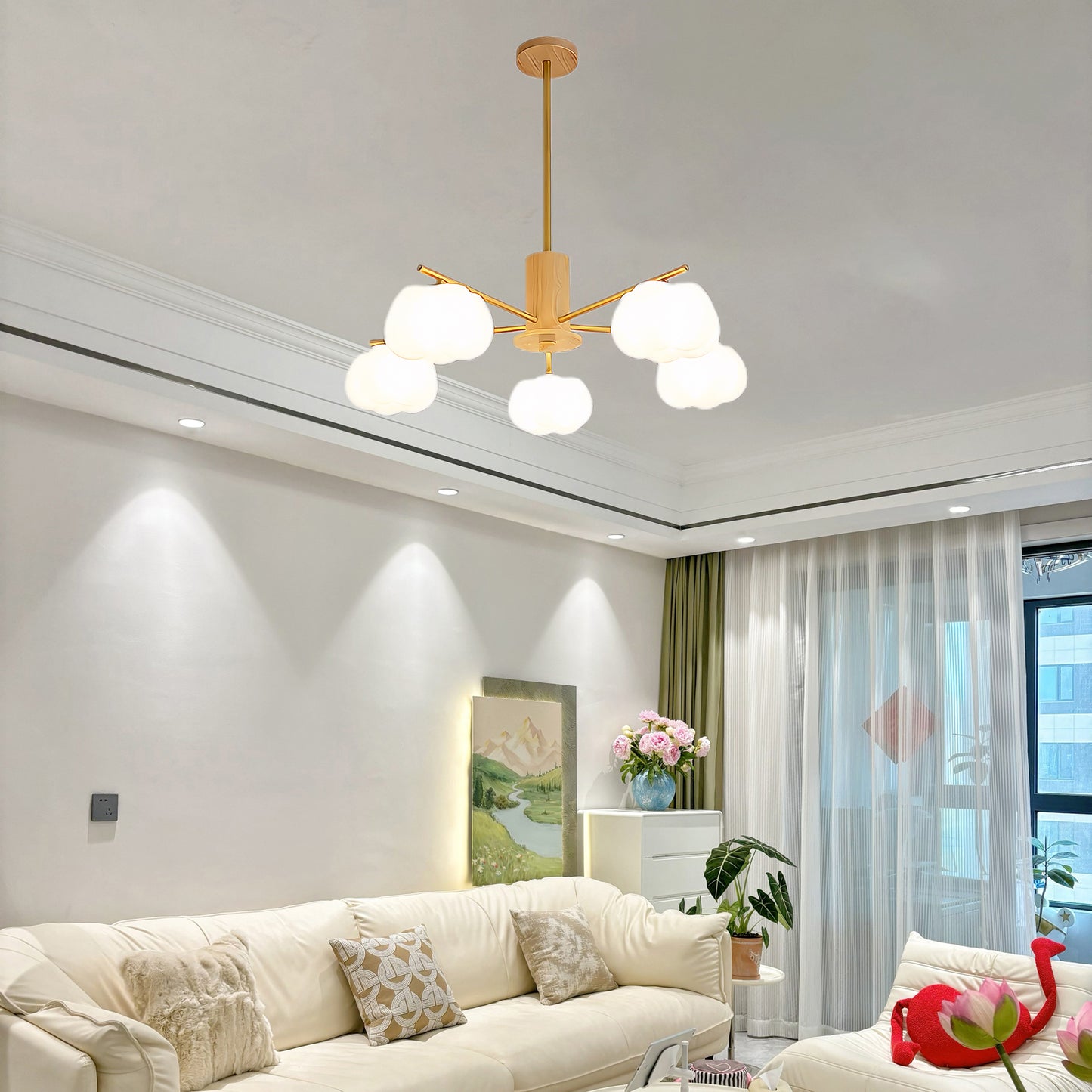 Wooden Cotton Balls Modern Metal Chandelier