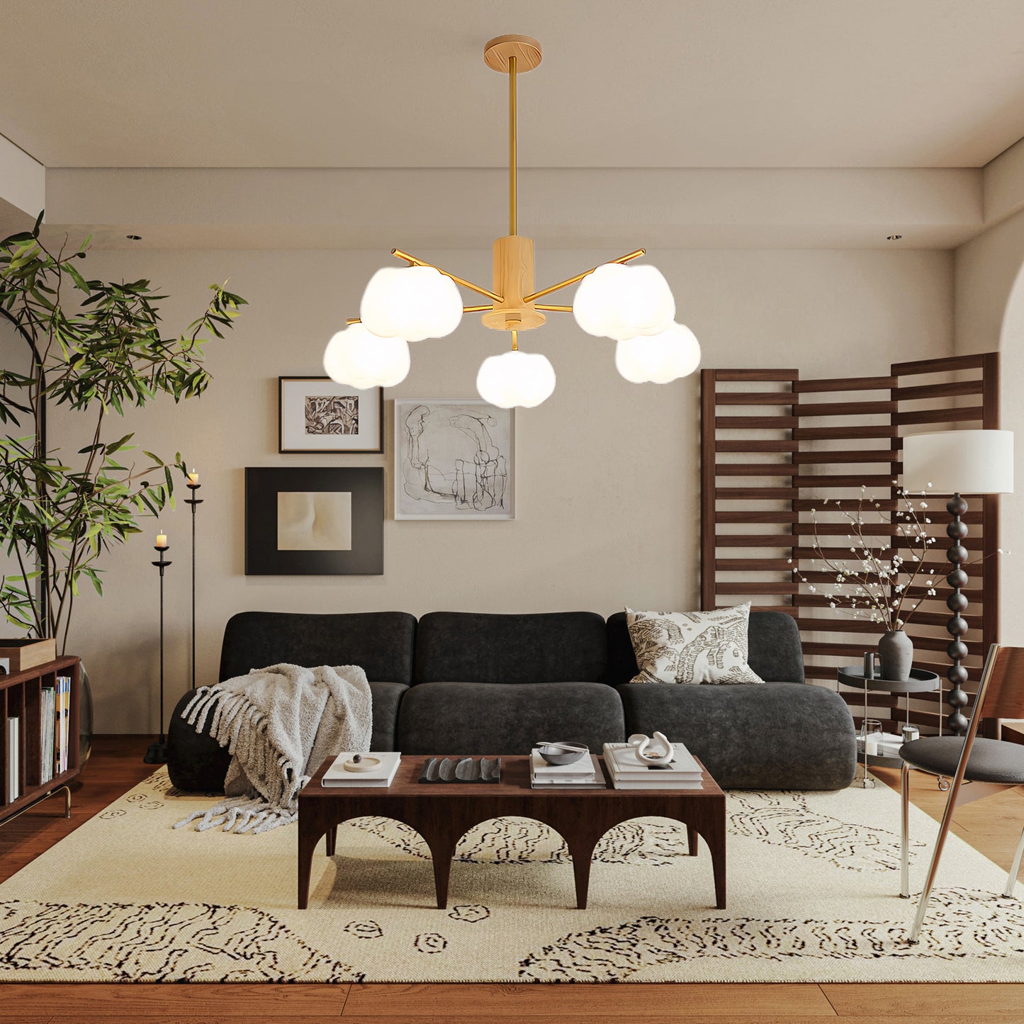 Wooden Cotton Balls Modern Metal Chandelier