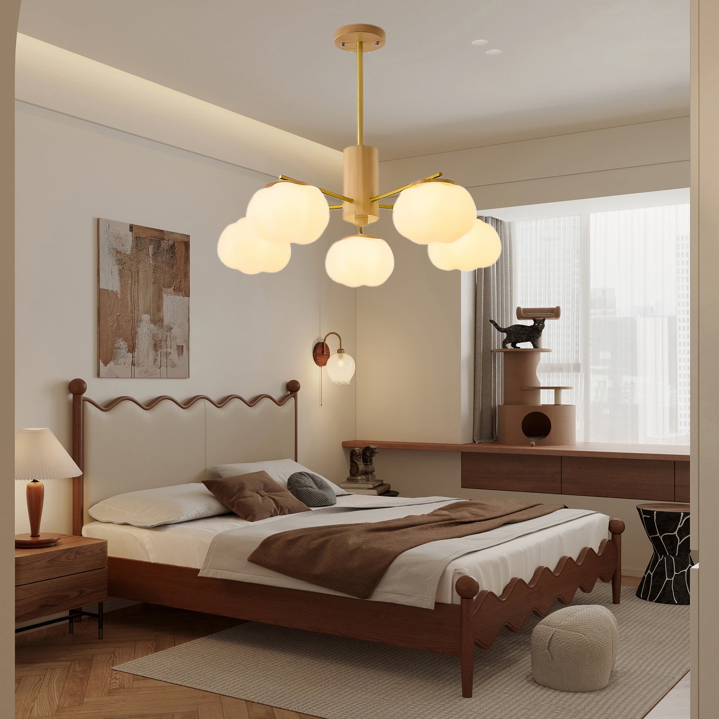 Wooden Cotton Balls Modern Metal Chandelier