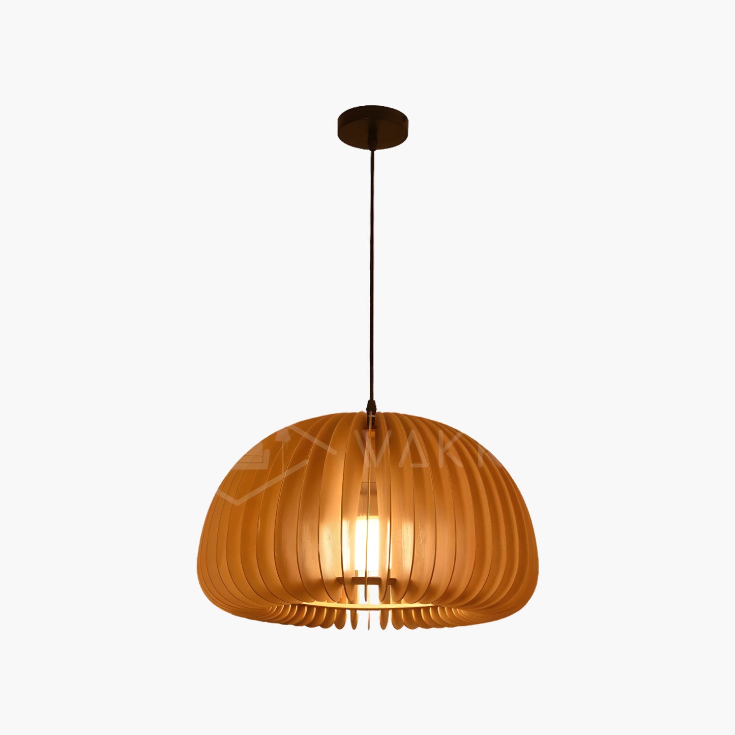 Wooden Pumpkin Eclectic Metal Pendant Lamp