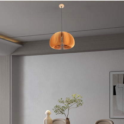 Wooden Pumpkin Eclectic Metal Pendant Lamp