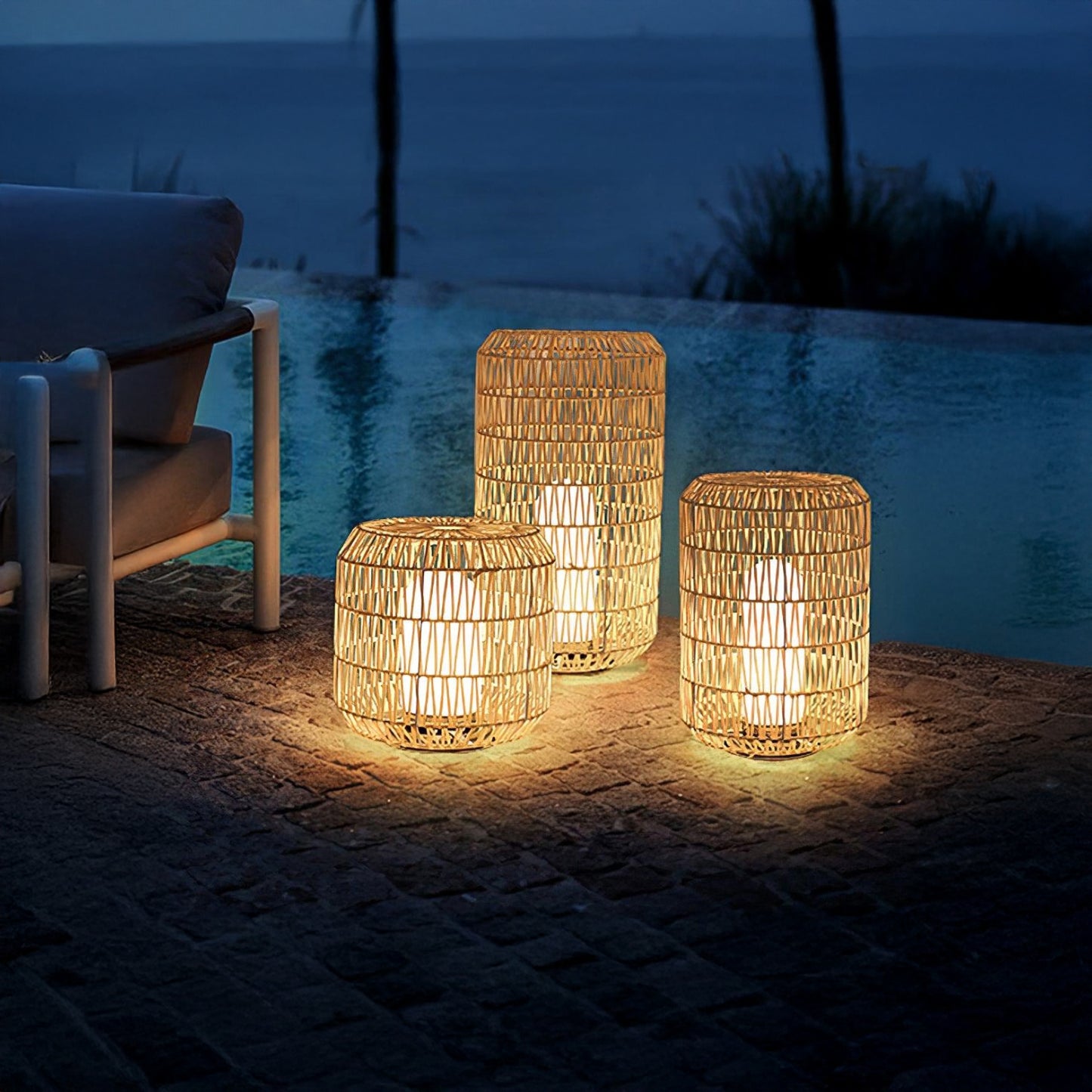 Woven Rattan Rustic Metal Outdoor Lamp