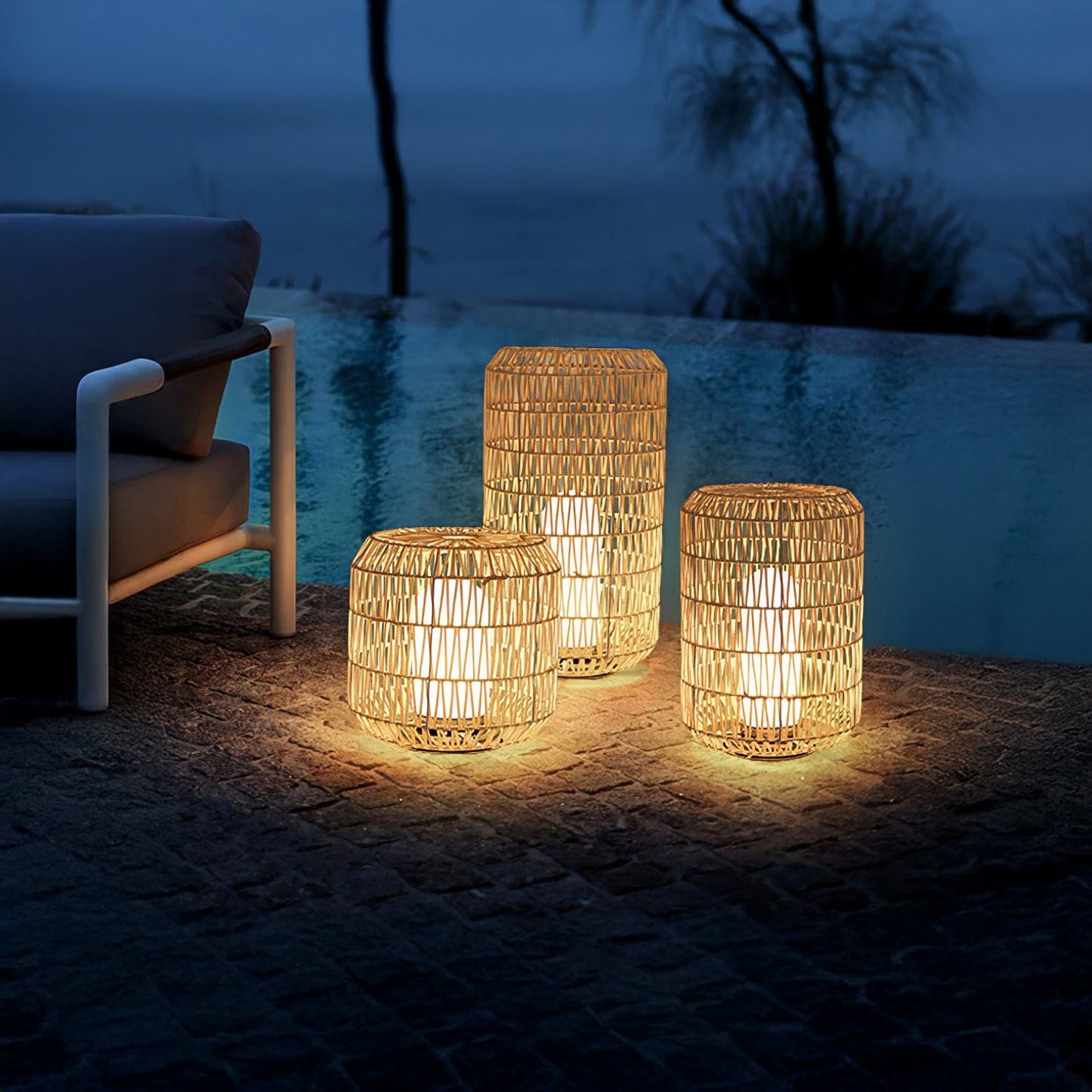 Woven Rattan Rustic Metal Outdoor Lamp