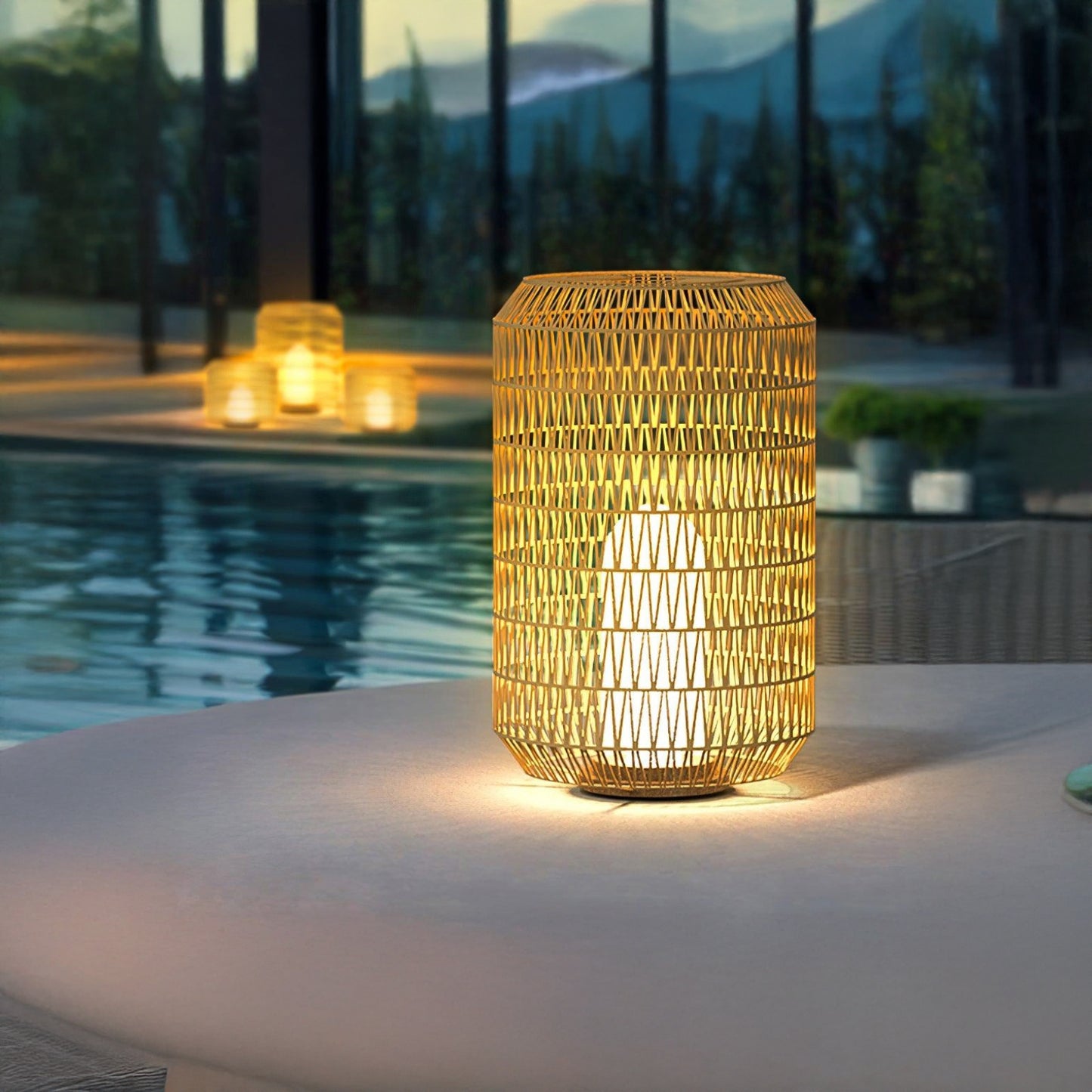 Woven Rattan Rustic Metal Outdoor Lamp