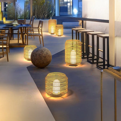 Woven Rattan Rustic Metal Outdoor Lamp