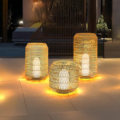 Woven Rattan Rustic Metal Outdoor Lamp